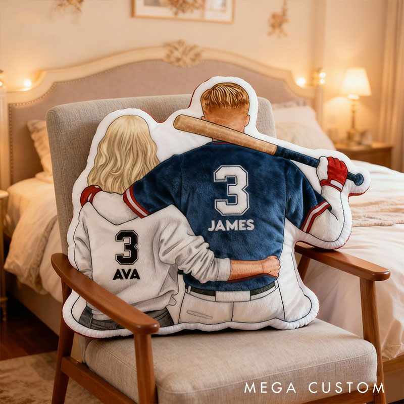 Personalized Baseball Couple Pillow Custom Newlyweds Baseball Lover Doll Cushion Christmas Pillow for Sport Player Boyfriend Girlfriend Gift