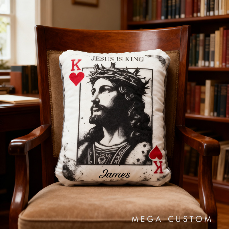 Personalized Jesus is King Pillow with Custom Name Home Decor Religious Gift Christian Gift for Jesus Lover