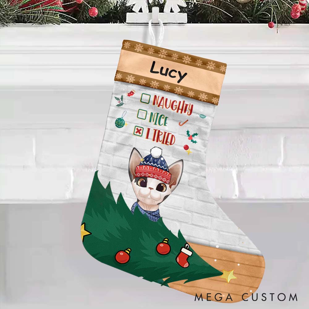 Personalized Cat Lover Naughty Nice I tried Christmas Stockings
