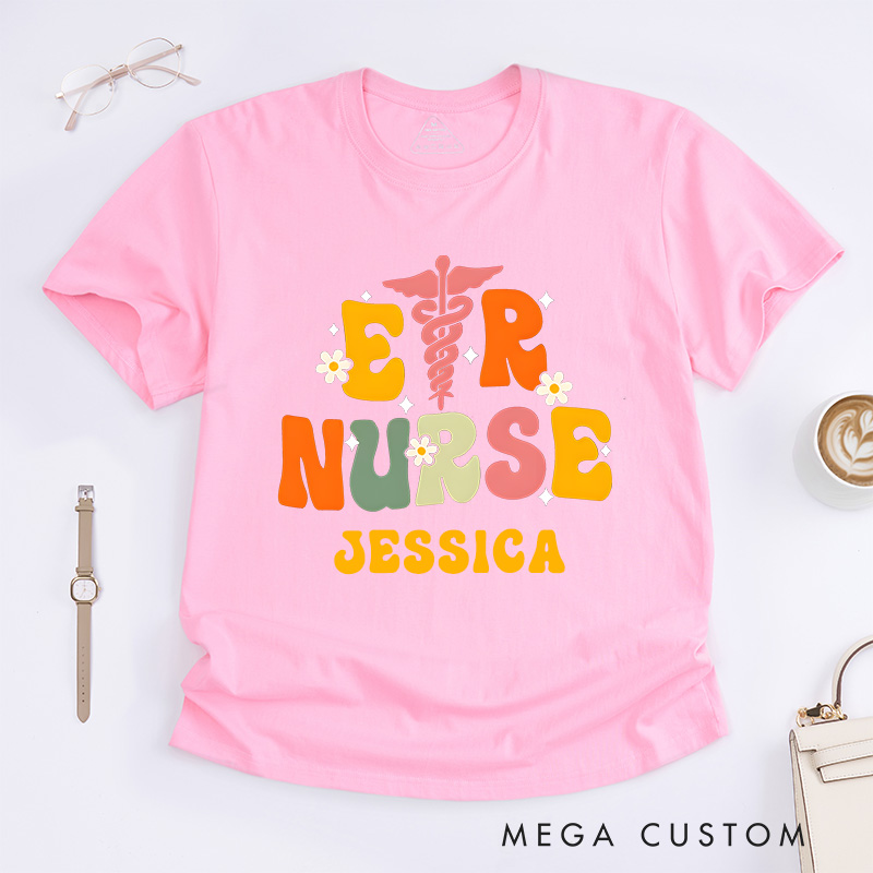 Personalized Nurse T-Shirts Cheerful ER Nurse Fashion Design T-Shirts