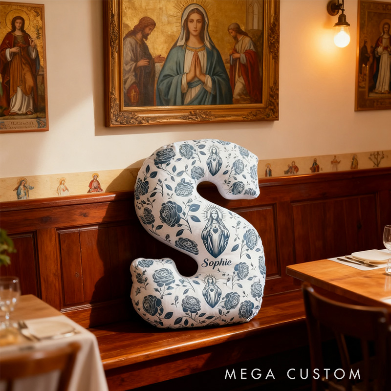 Personalized Virgin Mary Letter Pillow with Custom Name Home Decor Letter Pillow Religious Gift Catholic Gift for Women