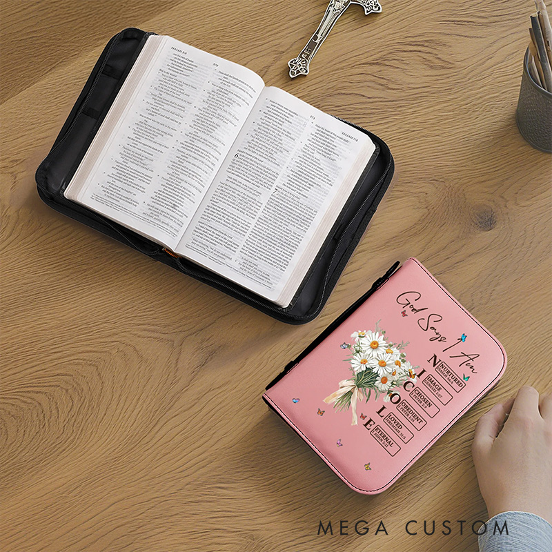 Personalized Multicolor Birth Flower Bouquet Bible Verses PU Leather Book Cover with Name Birthday Baptism Gift for Christian Women