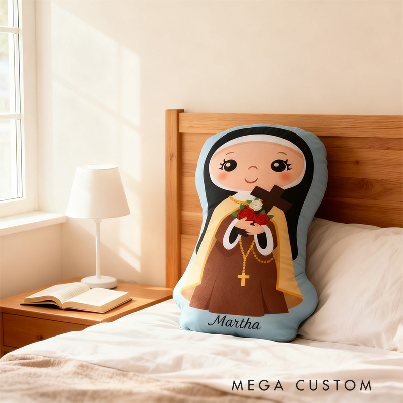 Personalized Saint Therese of Lisieux Pillow with Custom Name Home Decor Religious Gift Catholic for Kids
