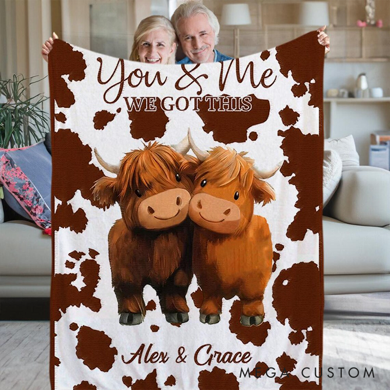 Personalized Highland Cow Design You And Me We Got This Couple Blanket with Names Cozy  Gifts for Couple His and Her Anniversary Gifts