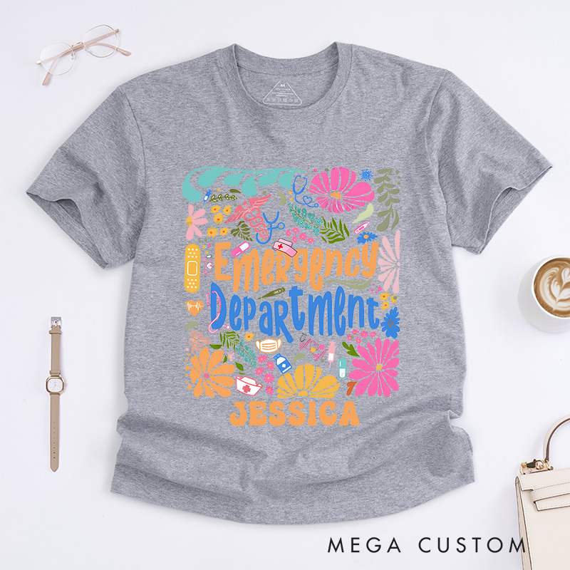 Personalized Nurse T-Shirts Whimsical Emergency Department Fashion Design T-Shirts
