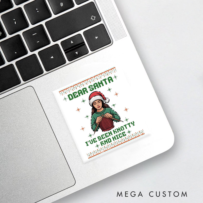 Personalized Knotty and Nice Christmas Sticker for Knitting Enthusiasts