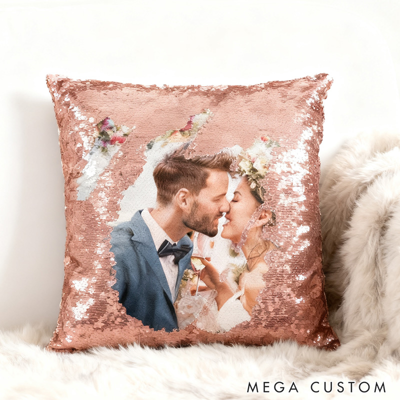 Personalized Sequin Photo Pillow Merry Christmas Blingbling Gift Anniversary Gift For Girlfriend Birthday Gift For Her Couple Gift 
