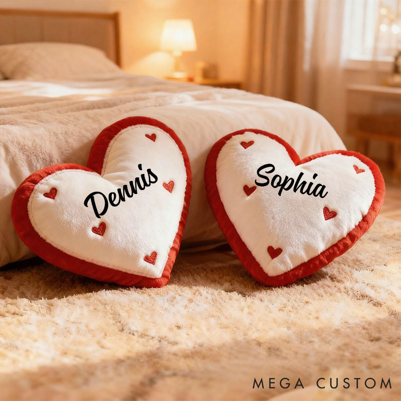 Personalized Couple Heart-Shaped Pillow Custom Heart Pillow with Name Holiday Gift Pillow for her Xmas Gift Home Decor Pillow