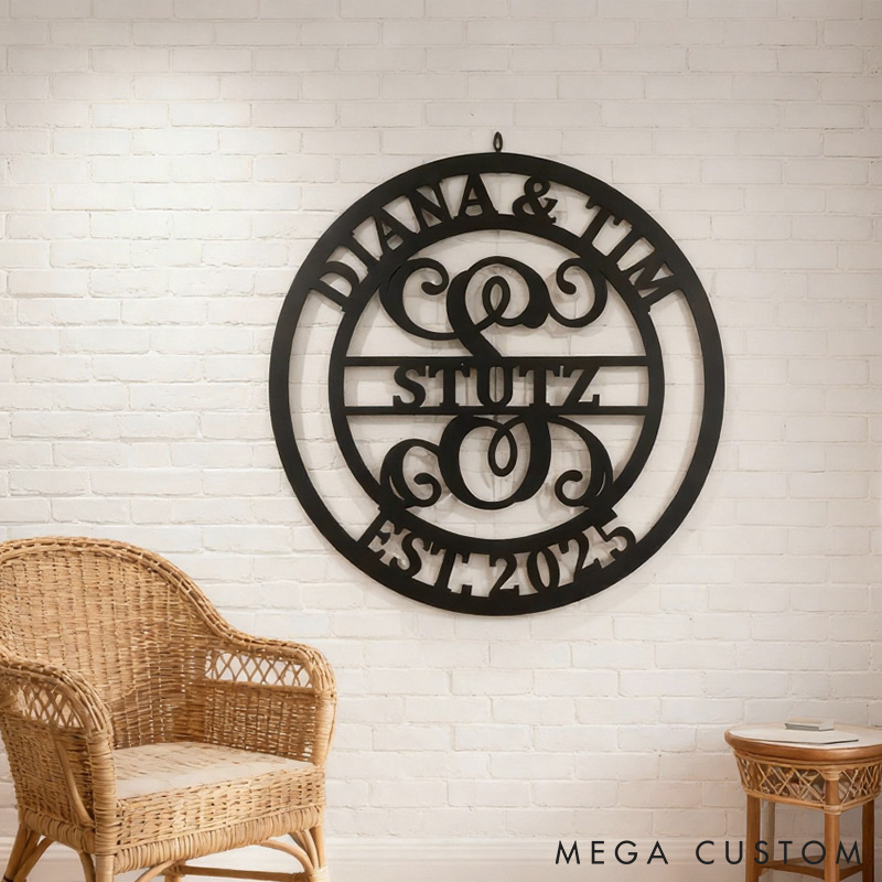 Personalized Couple Name Metal Monogram Sign or Ornament Custom Last Name Sign Couple Wedding Gift Newlyweds Holiday Gift Anniversary Gift