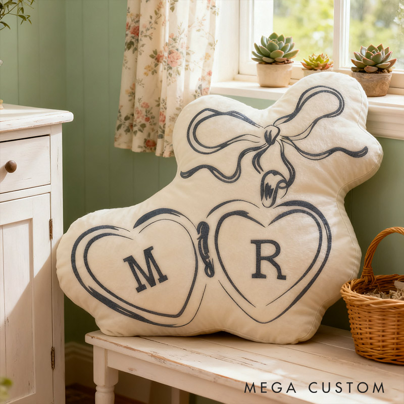 Personalized Couple Bow Locked Initials Pillow Custom Wife Husband Pillow Newlyweds Wedding Sentimental Cushion First Christmas Married Gift