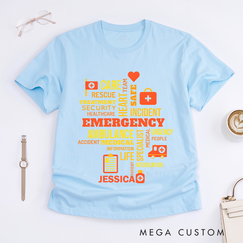 Personalized Nurse T-Shirts Emergency Word Cloud Fashion Design T-Shirts