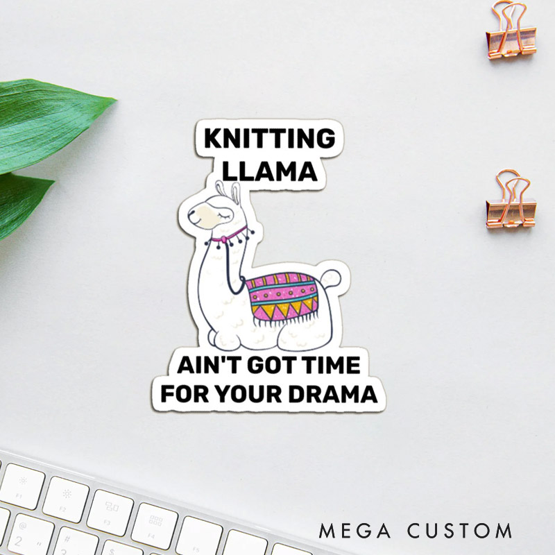 Personalized Knitting Llama Sticker for Knitting Lovers