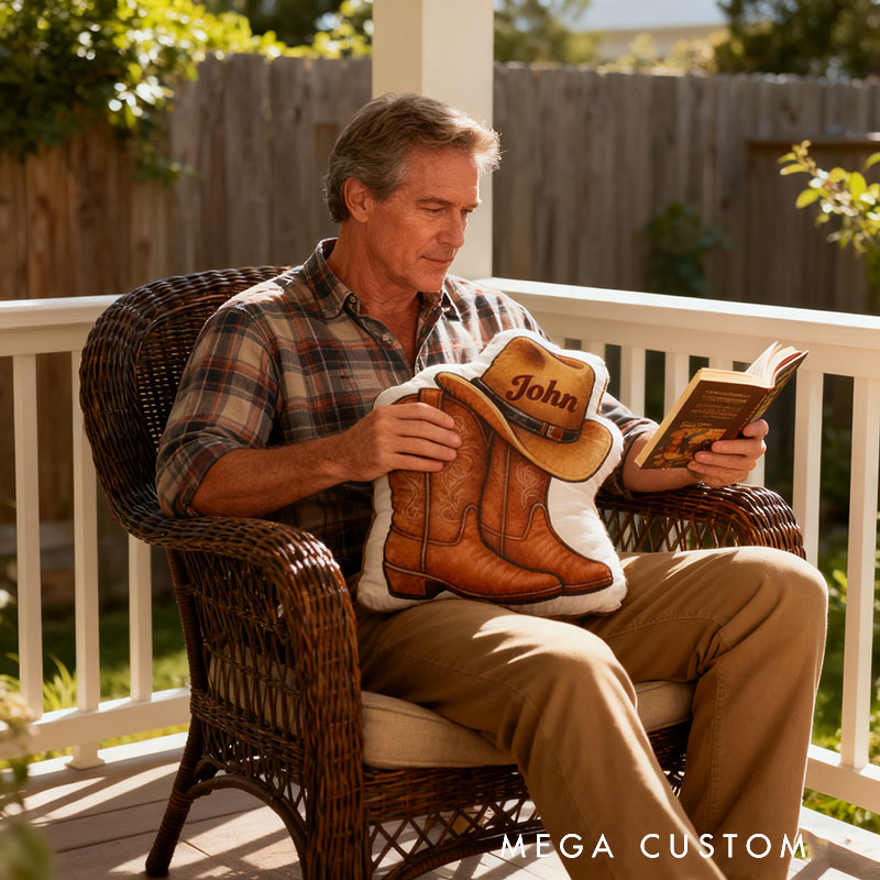 Personalized Cowboy Boots Cowboy Hats Cowboy Themed Pillow with Customizable Names Unique Decorative Cushion Perfect Gift for Western Cowboys and Music Lovers