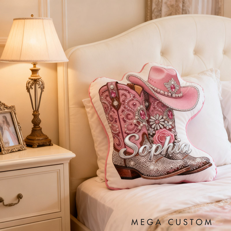 Personalized Cowboy Boots Cowboy Hats Cowboy Themed Pillow with Customizable Names Unique Decorative Cushion Perfect Gift for Her and Music Lovers