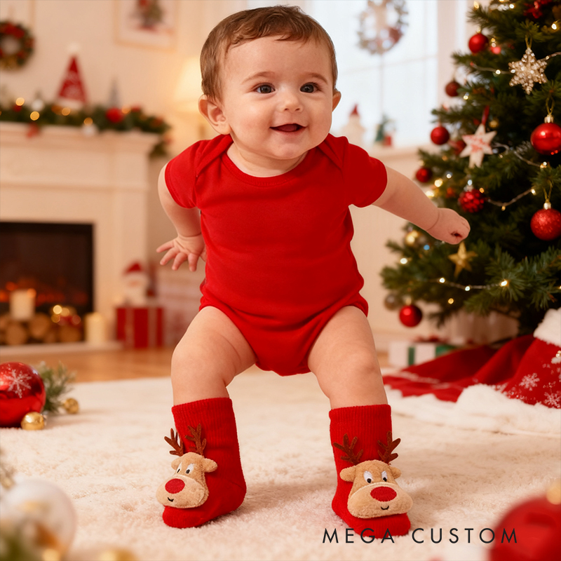 Personalized Baby Holiday Gift Cozy Warm Winter Footwear Cute Festive Santa Style Adorable Red Baby Christmas Socks