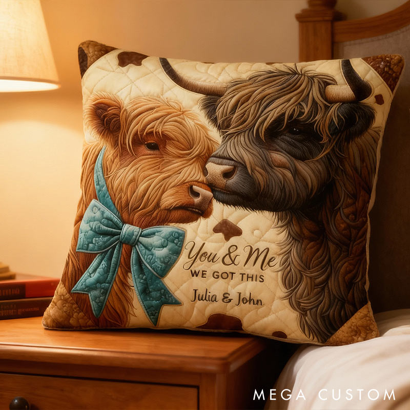 Personalized Custom Highland Cow Design with Names Couple Home Pillow Romantic Anniversaries Gift for Husband Wife Home