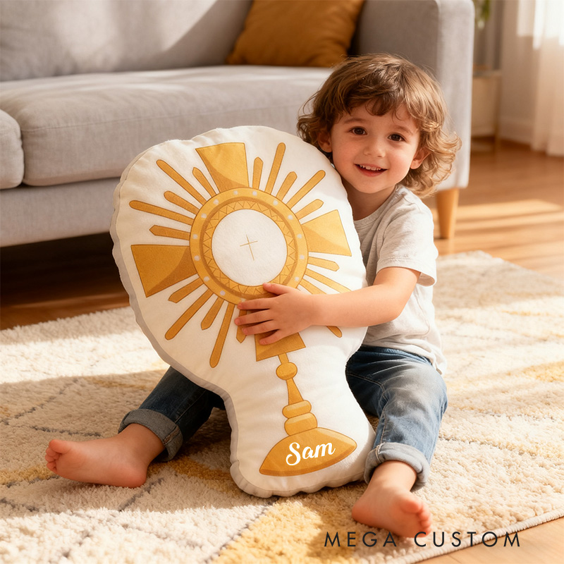 Personalized Monstrance Pillow with Custom Name Home Decor Religious Pillow Catholic Gift Faith Gift Mass Pillow