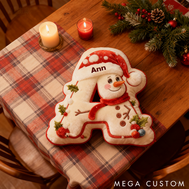 Personalized Snowman Letter Graphic 3D Print Pillow Christmas Gift  with Custom Name Design for Daughter Son Family