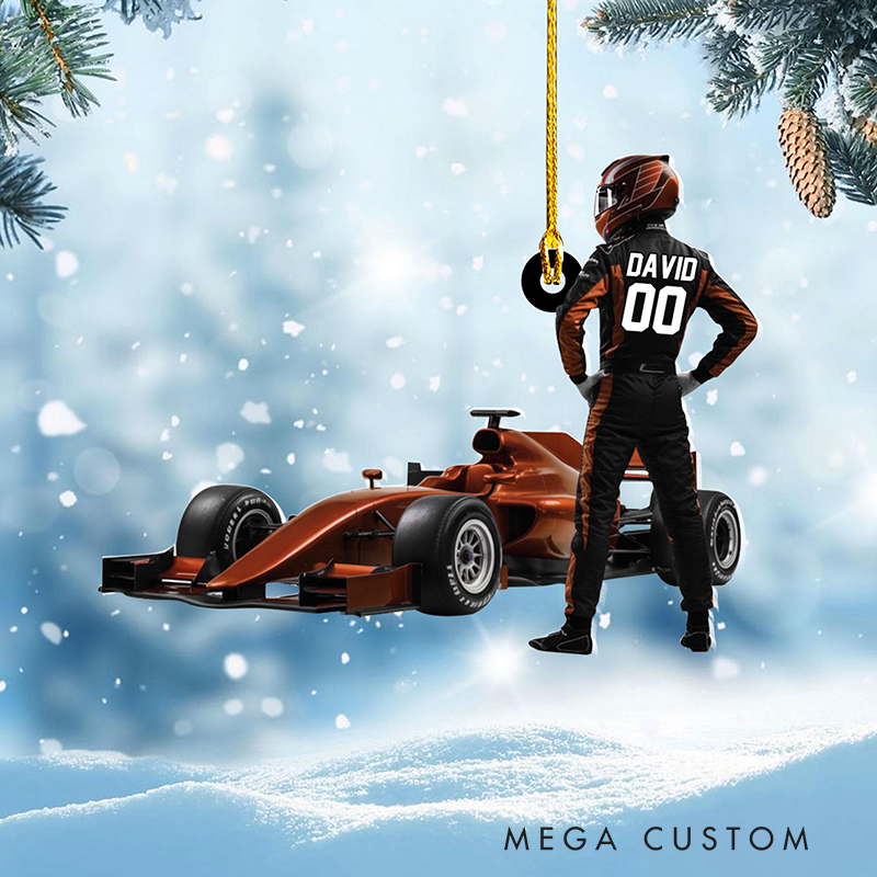 Personalized  Christmas Ornament Custom Name and Number Raceing Car Design Christmas Tree Decoration Gift for Car Lovers and Motorsports Fans