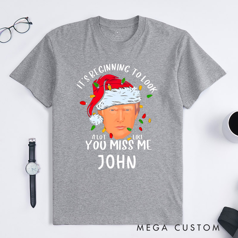 Personalized Christmas Funny Santa Classic T-shirt Custom Name Gift for Music Lover Men Women Holiday Xmas Lights Unique Present for Friends Family