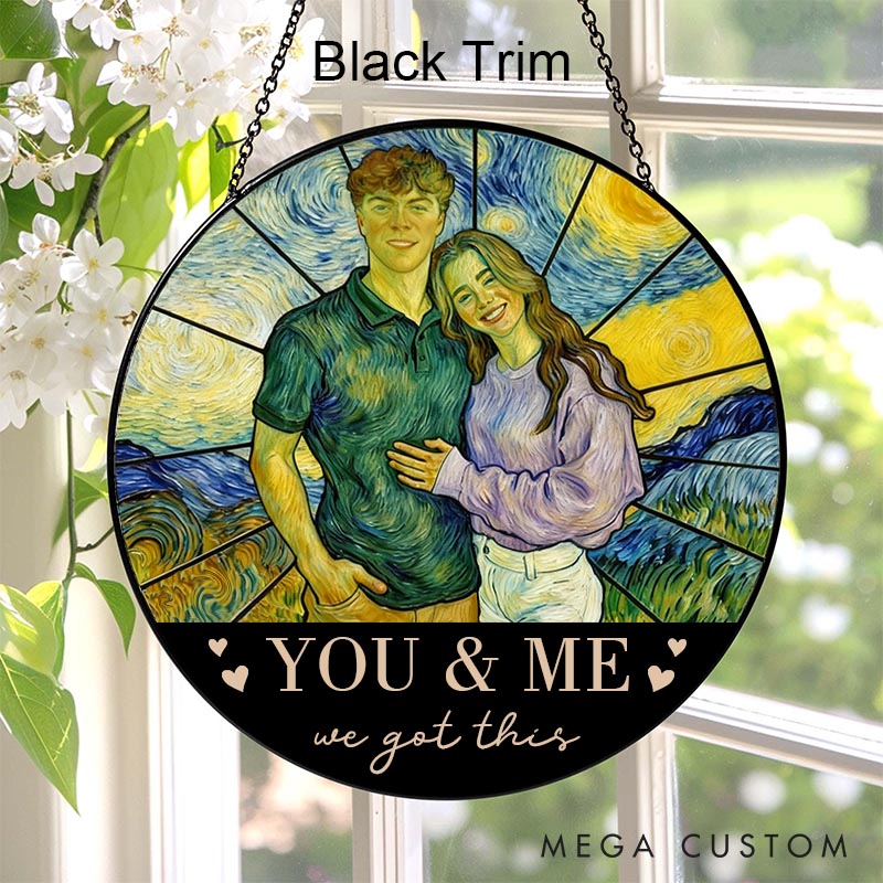 Personalized Couple Starry Night Stained Glass Photo Suncatcher Newlyweds Portrait Window Decor Anniversary Gift for Husband Wife Boyfriend Girlfriend