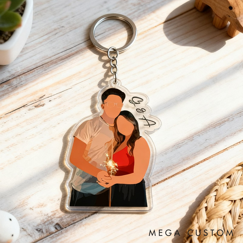 Personalized Couple Photo Faceless Portrait Keychain Custom Newlyweds Keychain from Your Own Picture Valentine's Day Anniversary Christmas Gift