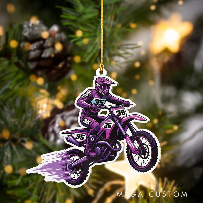 Personalized Motocross Christmas Ornament Custom Name and Number Dirt Bike Holiday Decoration Gift for Motorcycle and Racing Lovers