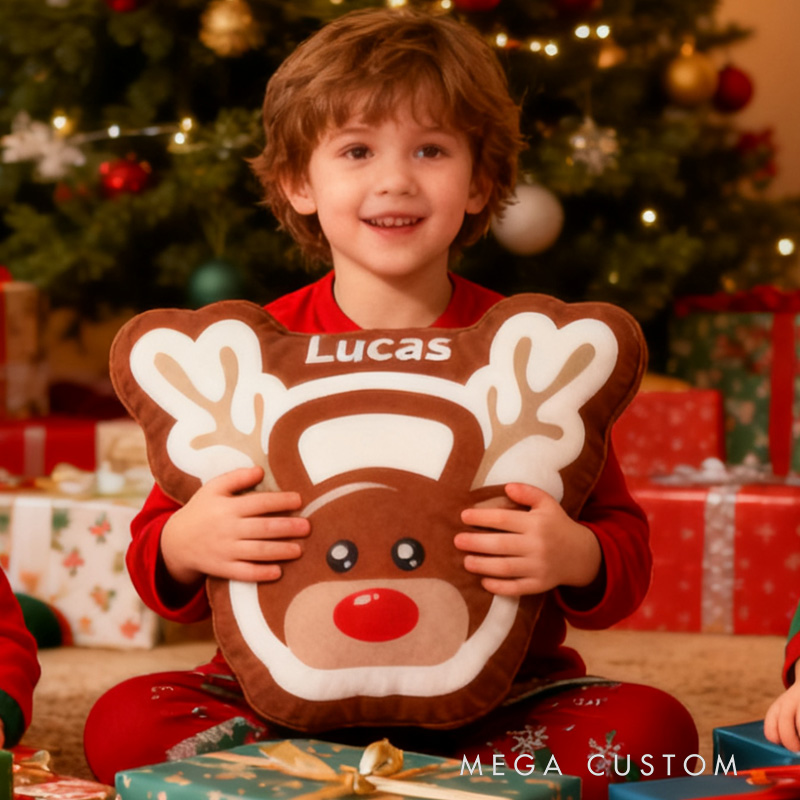 Personalized Reindeer Kettlebell Plush Pillow Graphic 3D Print Gift Ideas Weight Lifting Cute Gifts Custom Name Pillow Comfortable Christmas Decor for Gym Lovers