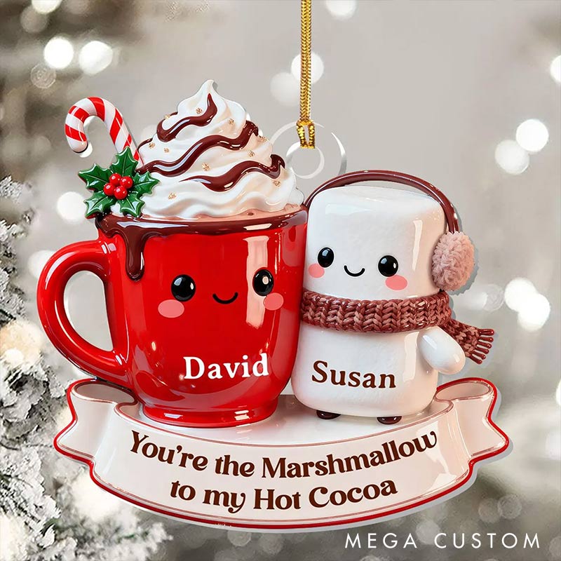 Personalized You Are The Marshmallow To My Hot Cocoa Couple Hot Cocoa Marshmallow Chrismas Tree Decoration with Names Chrismas Gift for Husband Wife