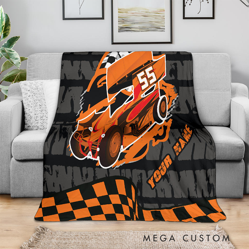 Personalized Race Car Blanket Custom Name and Number Racing Gift for Motorsports Fans and Car Lovers Families