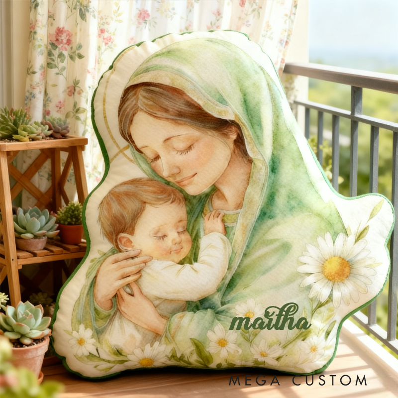 Personalized Virgin Mary Throw Pillow with Birthflower and Name Home Decor Religious Pillow Catholic Gift Faith Gift Mass Pillow