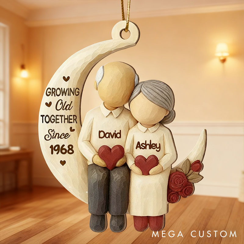 Personalized I Love You To The Moon and Back Couple Ornament Growing Old Together since Chrismas Decoration with Names Chrismas Gift for Husband Wife