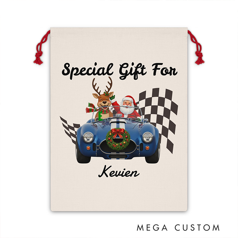 Personalized Special Gift Christmas Gift Bag Custom Name Santa Sack Holiday Decoration for Racers and Racing Lovers