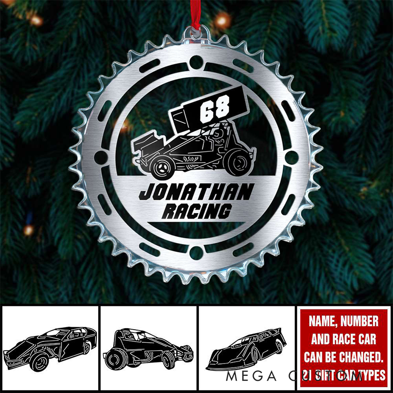 Personalized Racing Car Christmas Ornament Custom Name and Number Acrylic Holiday Decoration Gift for Racers and Motorsports Fans
