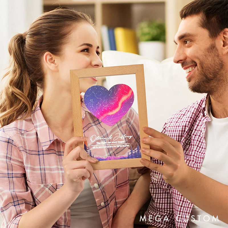 Personalized Couple Star Map by Date and Location Night Light with Frame The Night Our Story Began Night Lamp Constellation Map Anniversary Gift