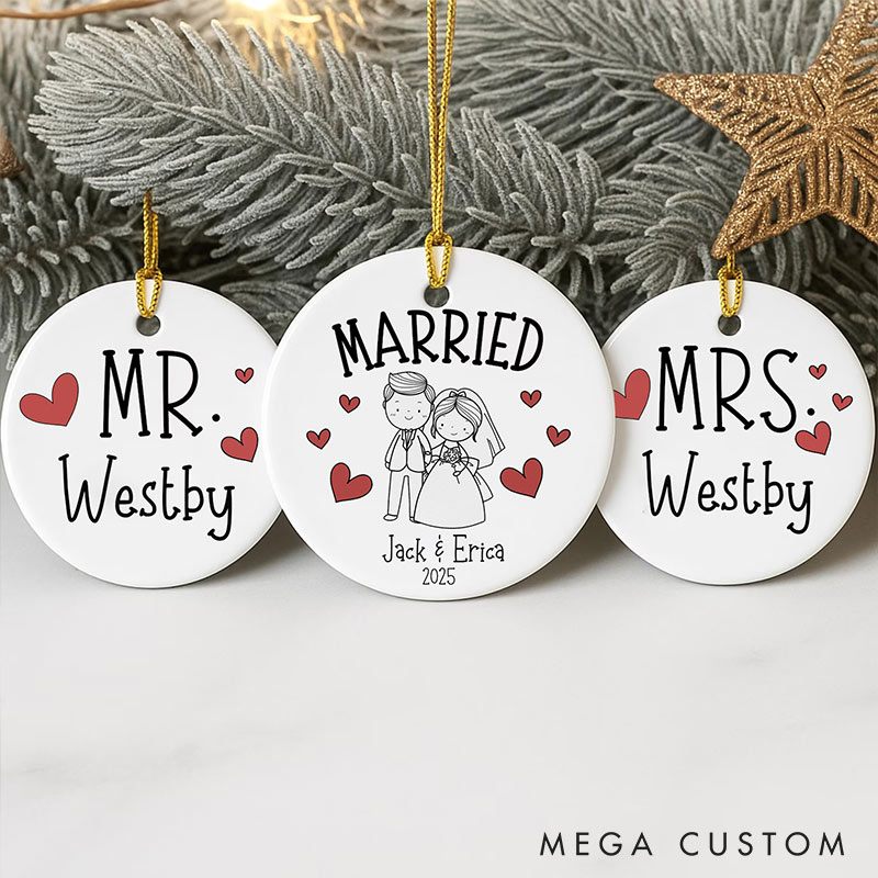 Personalized Couple Romantic Wedding Mr Mrs Ceramic Ornament Custom Newlyweds Married Ornament Our First Christmas Ornament Gift