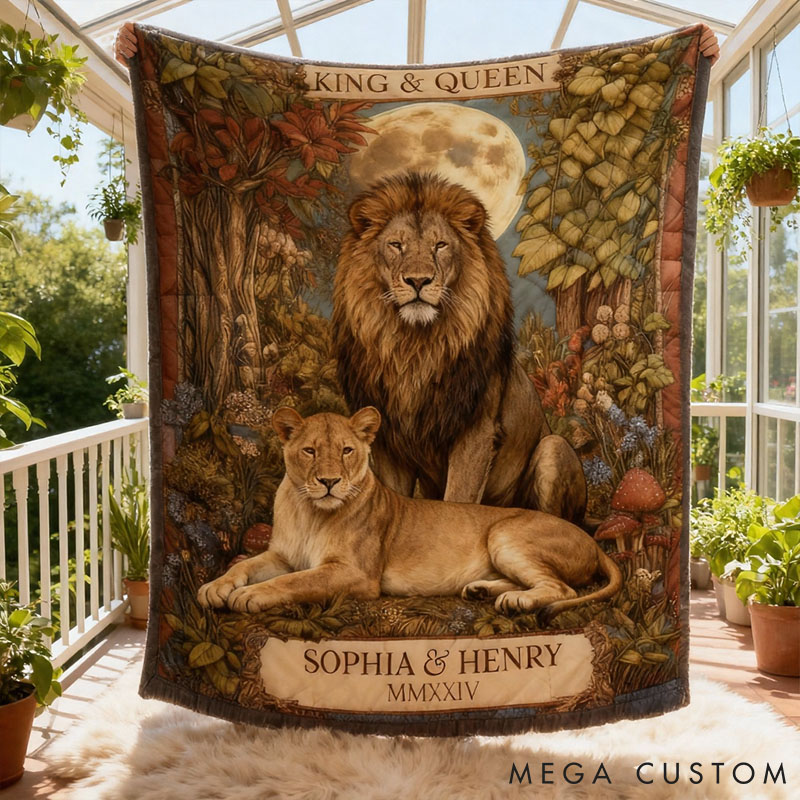 Personalized Couple Lion King and Queen Blanket Custom Newlyweds Blanket Couple Valentine's Day Gift Blanket for Husband Wife