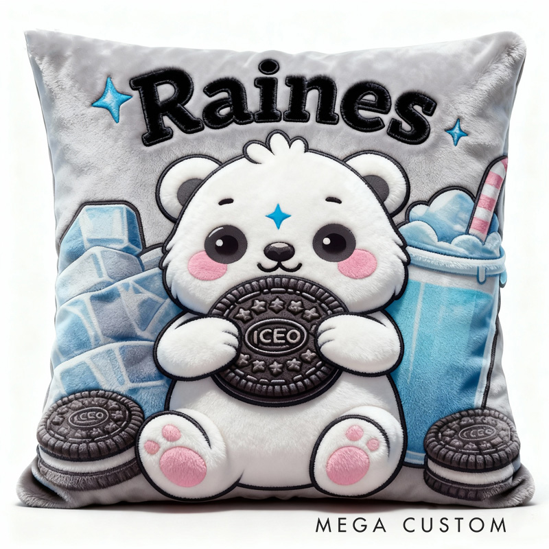 Personalized Bear Throw Pillow Cookie Lover Pillow with Name for Baking Lover Birthday Holiday Gift for Kids Boy Girl Gift for Baking Lover Pillow