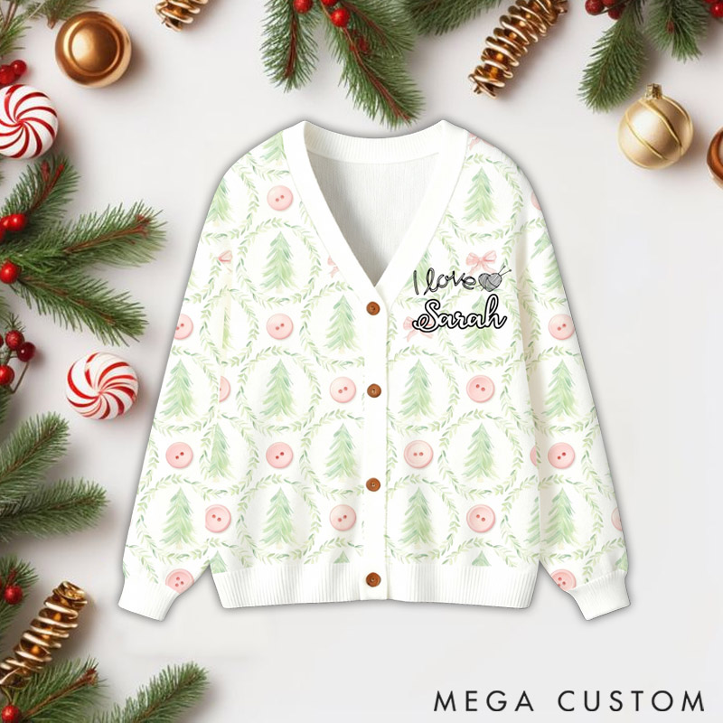 Personalized Custom Knitting Ugly Sweater Cardigan I Love Knitting Button Custom Name Gift for Her