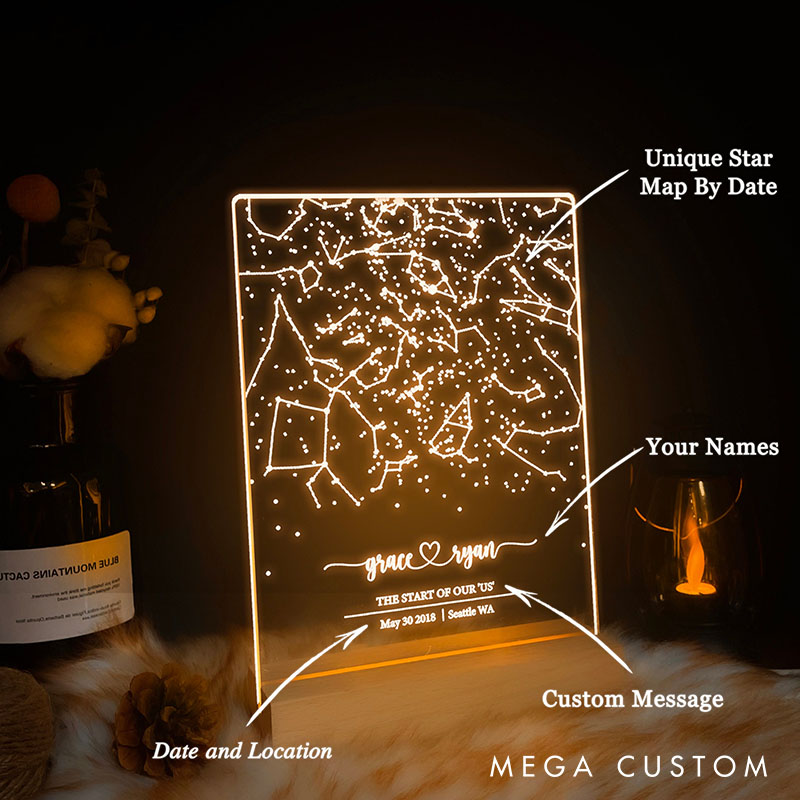 Personalized Couple Star Map by Date and Location Night Light Custom The Night Our Story Began Night Lamp for Her Constellation Map Anniversary Gift