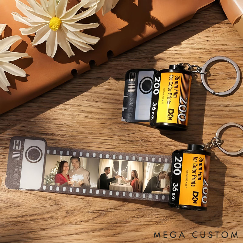 Personalized Photo Keychain Film Roll Custom Camera Roll Keyring with Couple Photo Anniversary Gift for Him Her Valentine's Day gift