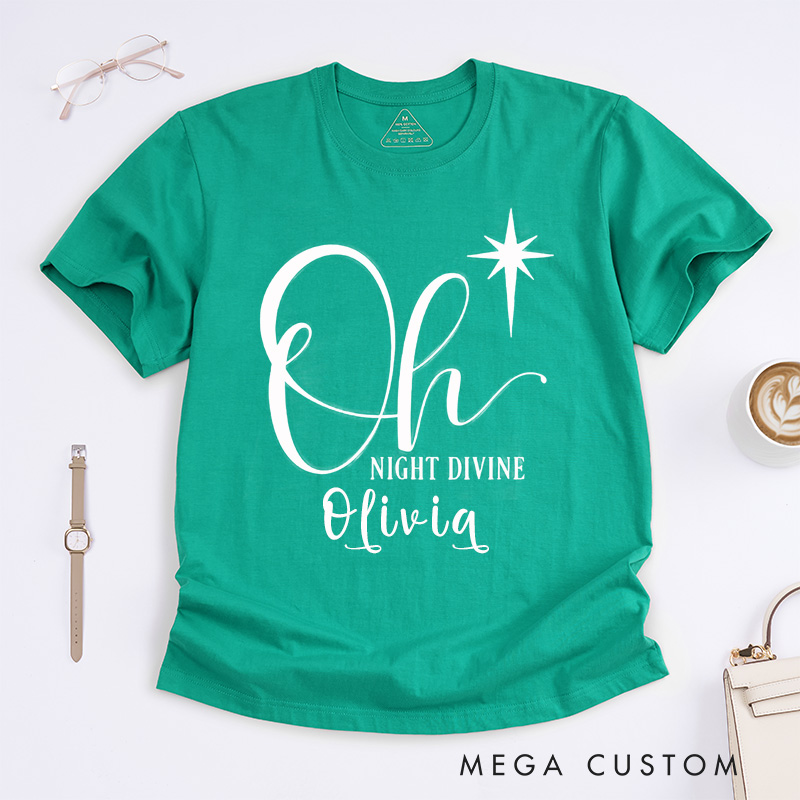 Personalized Oh Night Divine Christmas Shirt Custom Name Gift Unisex Christian Inspirational Classic T-shirt Perfect Religious Present for Music Lover