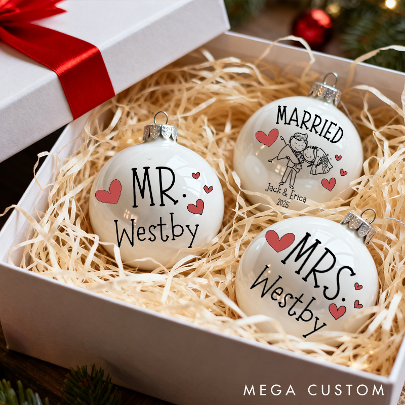 Personalized Mr and Mrs Matching Christmas Ornament Our First Christmas Ornament Set For Newlywed Couple Wedding Ornament Keepsake