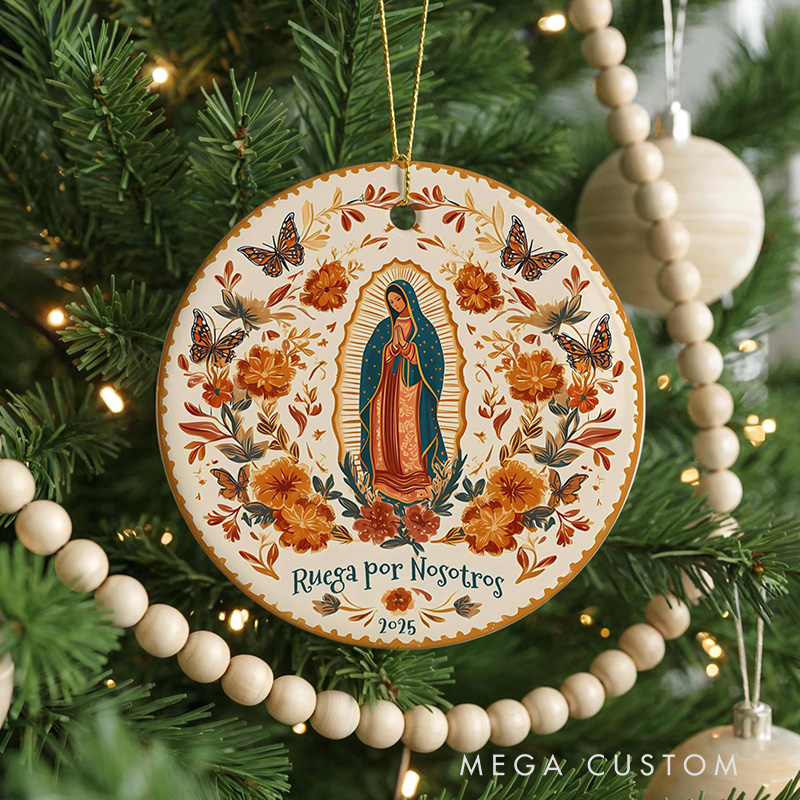 Personalized Our Lady of Guadalupe Ceramic Ornament with Year Religious Gift Christmas Home Decor Catholic Gift