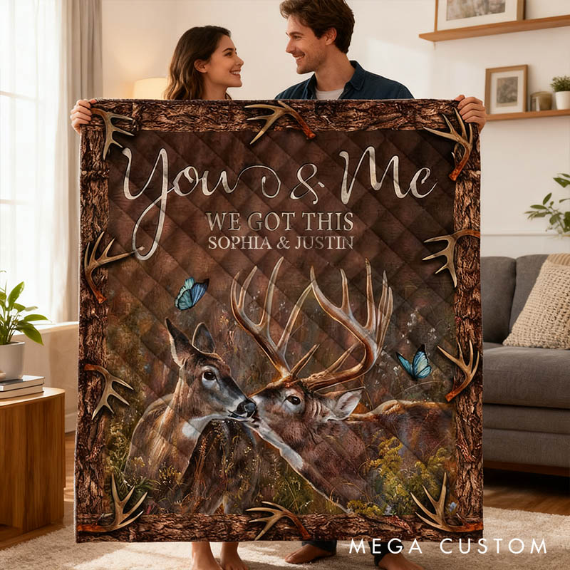 Personalized Couple Deer You and Me We Got This Blanket Custom Newlyweds Name Nature-inspired Blanket Valentines Day Gift for Husband Wife Bride Groom