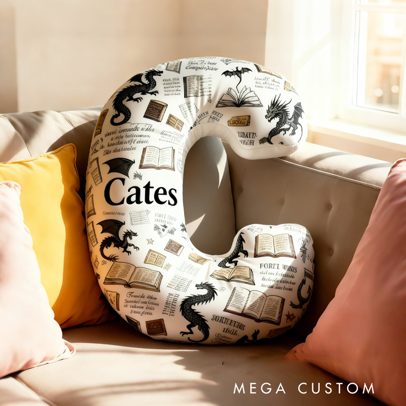 Personalized Fantasy Book Alphabet Throw Pillow Graphic 3D Print Bookish Pillow with Name for Reader Bookworm Book Lover Gifts Birthday Gift