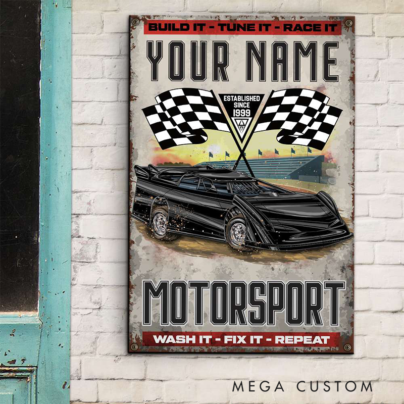 Personalized Dirt Track Racing Outlaw Garage Custom Metal Sign Gift for Racer and Racing Lovers