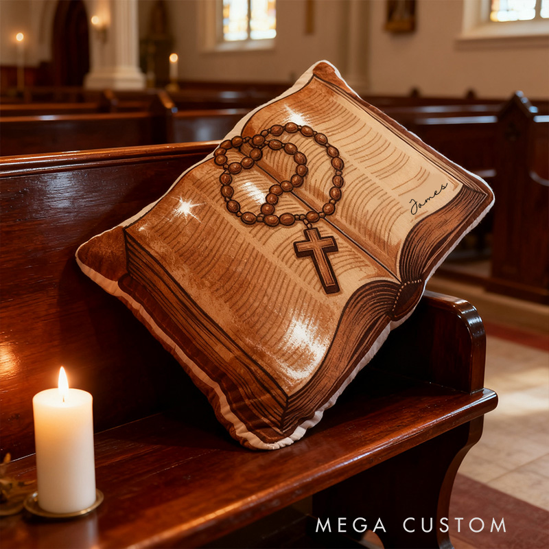 Personalized Bible Book Pillow with Custom Name Home Decor Christian Pillow Religious Gift Faith Pillow