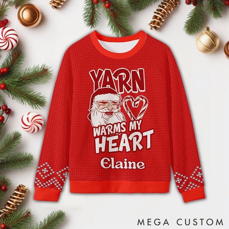 Personalizeds Ugly Sweater Yarn Warms My Heart Gifts For Knitting Lover Custom Name