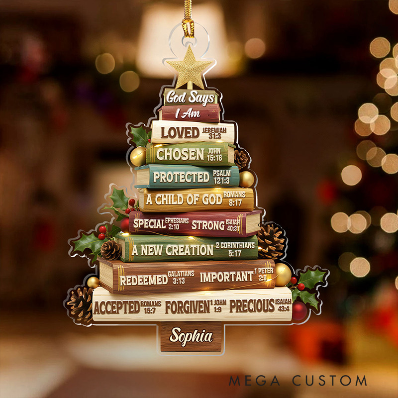 Personalized God Says i am Tree Acrylic Ornament with Name Holiday Tree Decor Christmas Keepsake Religious Christmas Gift for Christians